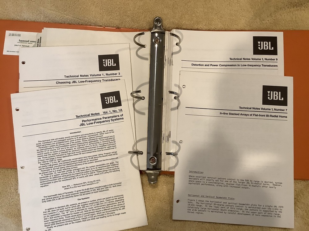JBL TECHNICAL NOTES BINDER - Full Binder, See Photo