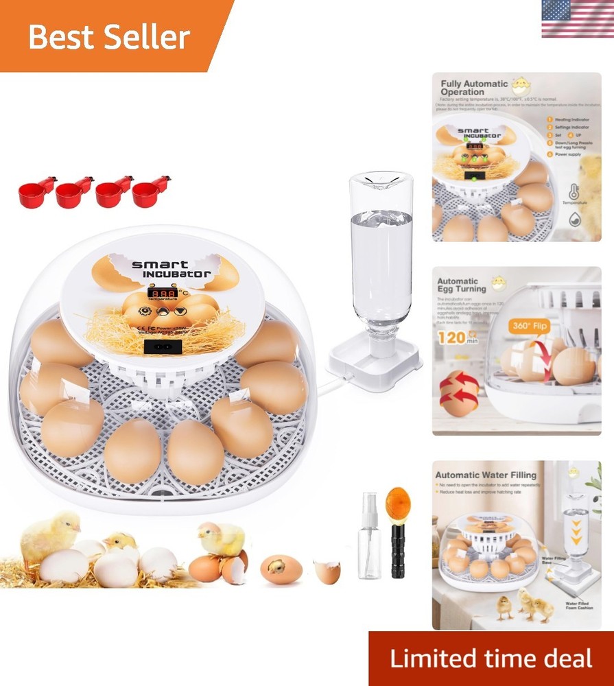 Efficient 12 Egg Incubator w/ Automatic Water & Temperature Control for Poultry