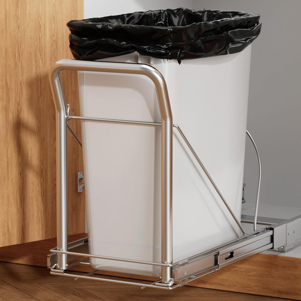 Under Cabinet Pull-Out Trash Can with Soft-Close Slides, Heavy Duty Garbage Bin,