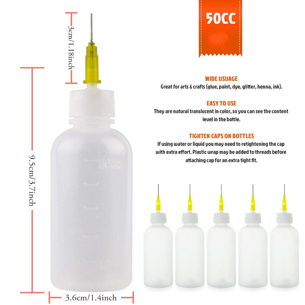50cc Needle Glue Squeeze Bottle, Precision Tip Applicator, 20 Pack