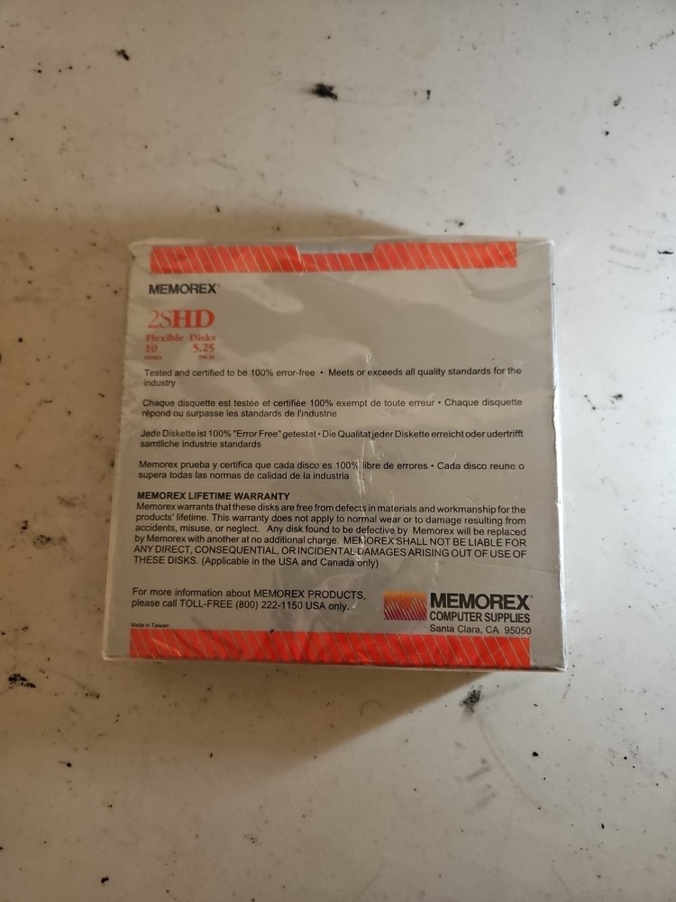 Memorex 2SHD High Density 5.25" Floppy Disk 10 Pack -Sealed & NEW!