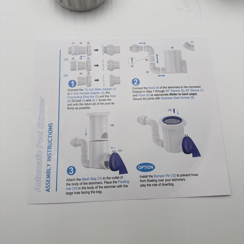 Automatic Pool Surface Skimmer Cleaner Return Jet Powered Leaf Debris Catcher