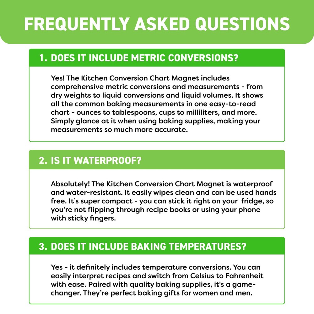 Kitchen Conversion Chart Magnet - 8" x 6", Measurements