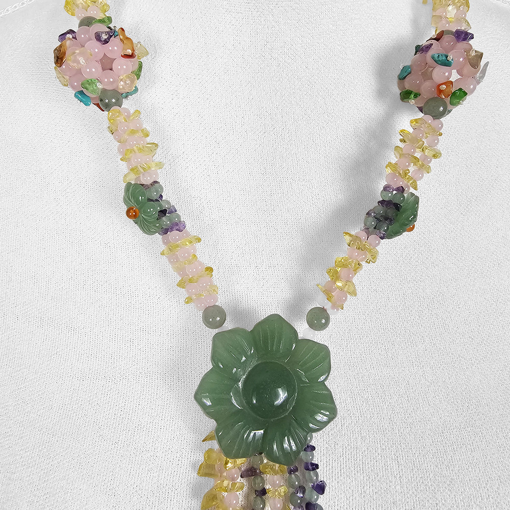Handmade Beaded Statment Necklace Flower and Sphere