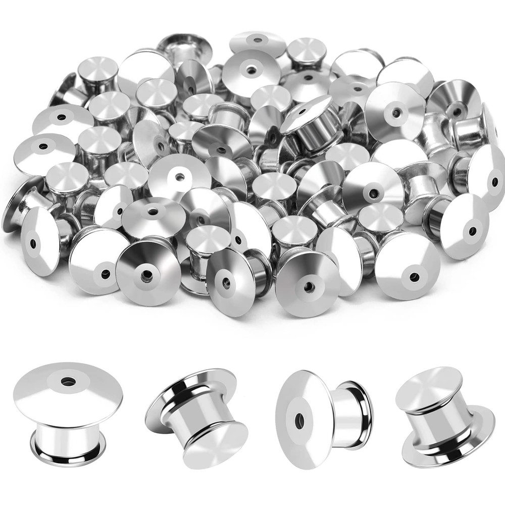 40PCS Locking Pin Back Keeper Clasp, Metal Backing for Silver