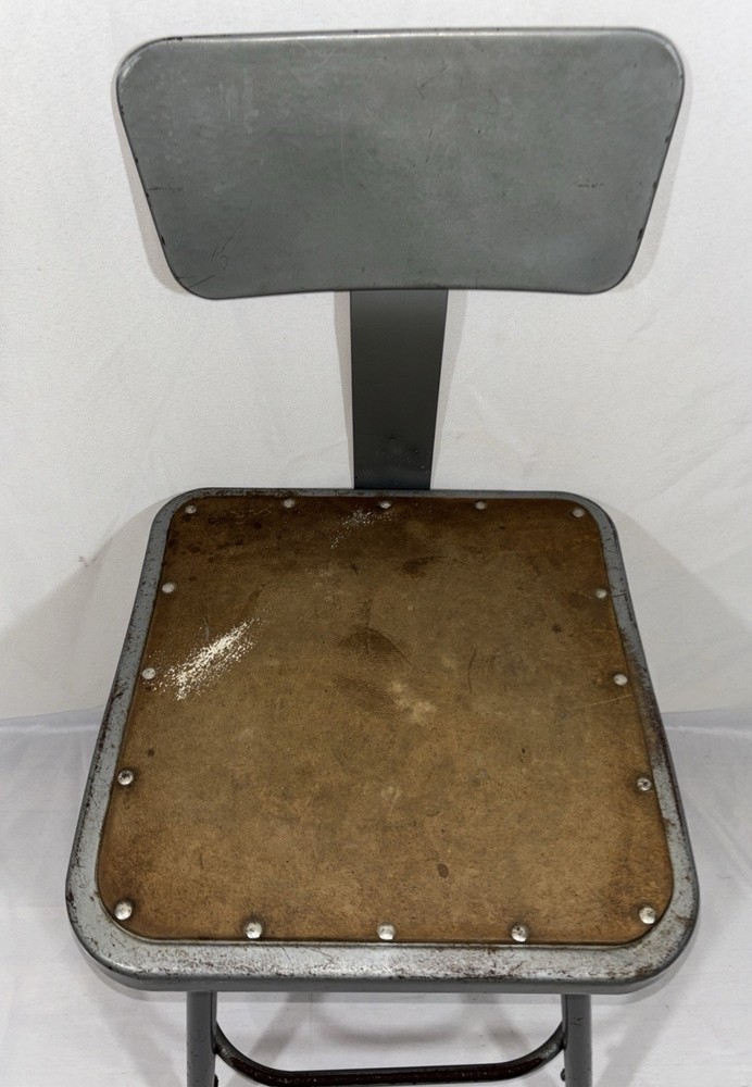 Vintage Industrial Metal Stool w/ Removeable Backrest Drafting Studio Shop