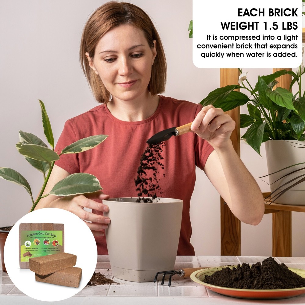 Premium Coco Coir Bricks, 4 Pcs, Organic Compressed Coconut Coir Starting Mix