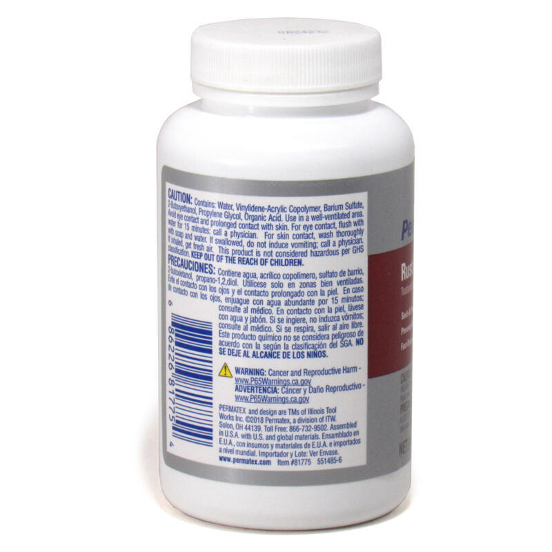 Permatex Rust Neutralizer 81775; Rust Treatment, 8oz, Bottle, White Liquid