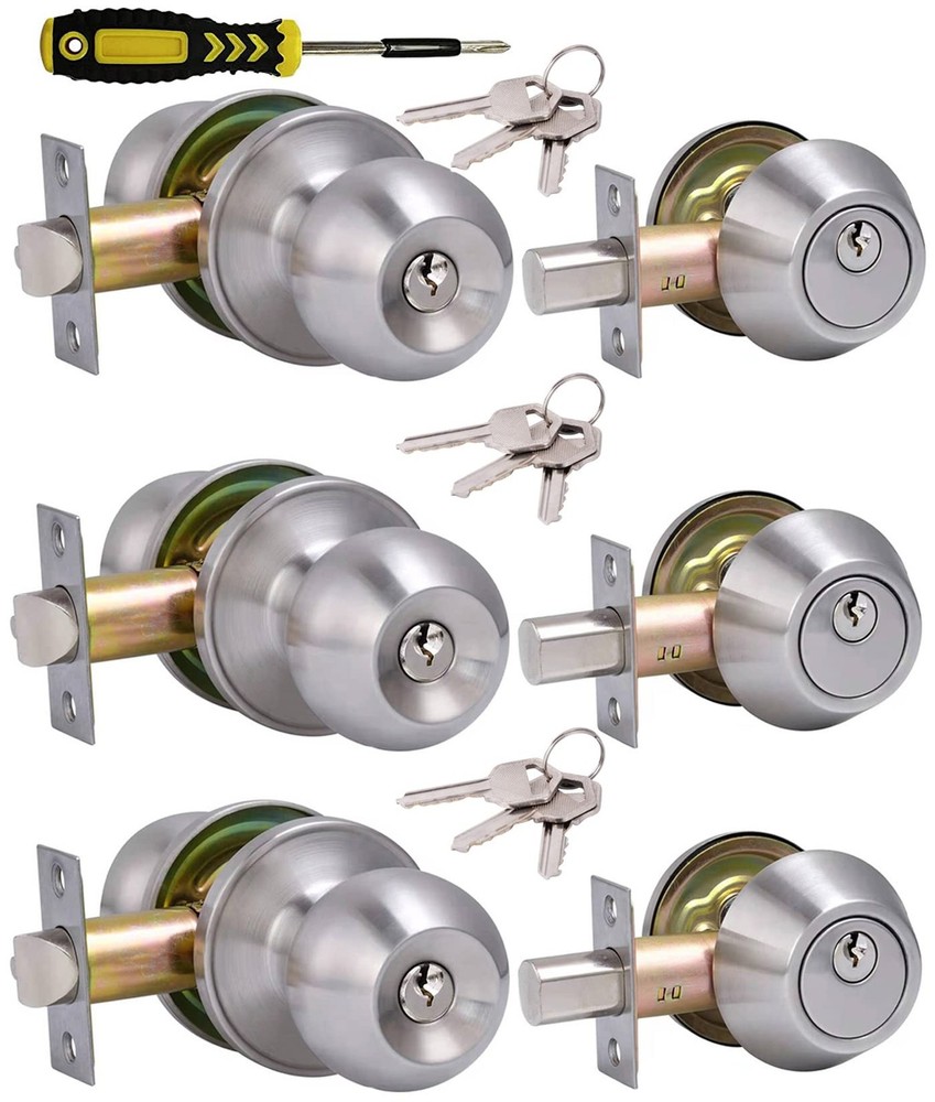 (3Sets) All Keyed Same Entry Door 3 Pack, Deadbolt Lockset-Keyed Alike