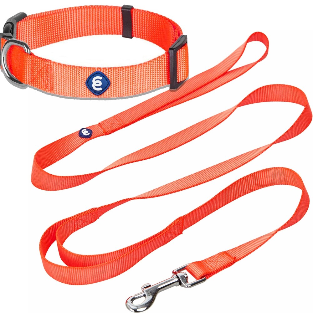 Essentials Matching Dog Collar Leash Set Florence Orange Small Adjustable