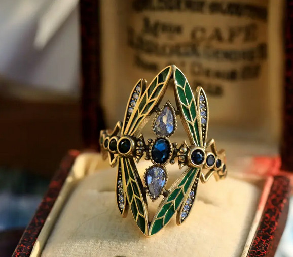 Victorian dragonfly crystal ring