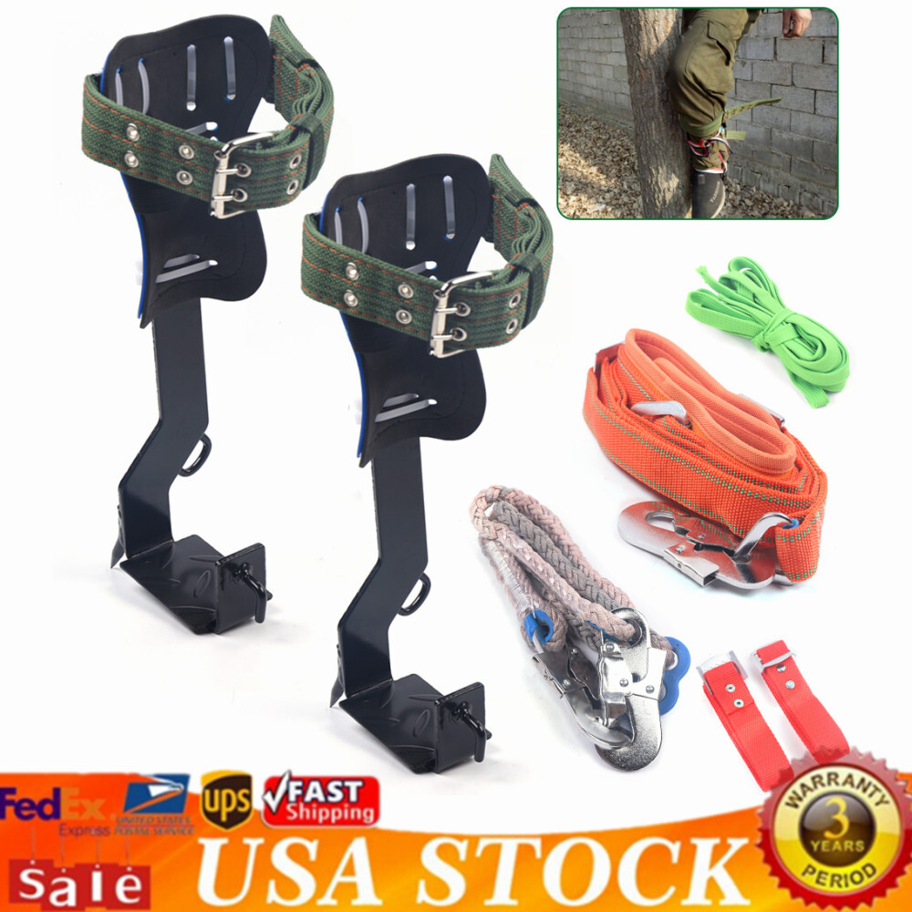 Tree Climbing Spike Set Pole Climbing Spurs w/ Rope Climber Adjustable Long!