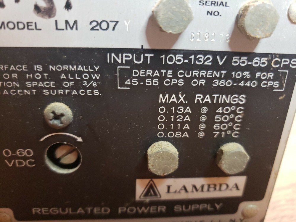 LAMBDA POWER SUPPLY MODEL LM-207