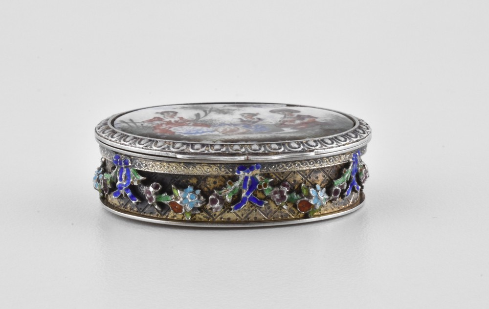Antique Austrian-Hungarian Solid Silver Enamel Patch Pill Box, Vienna, 1872