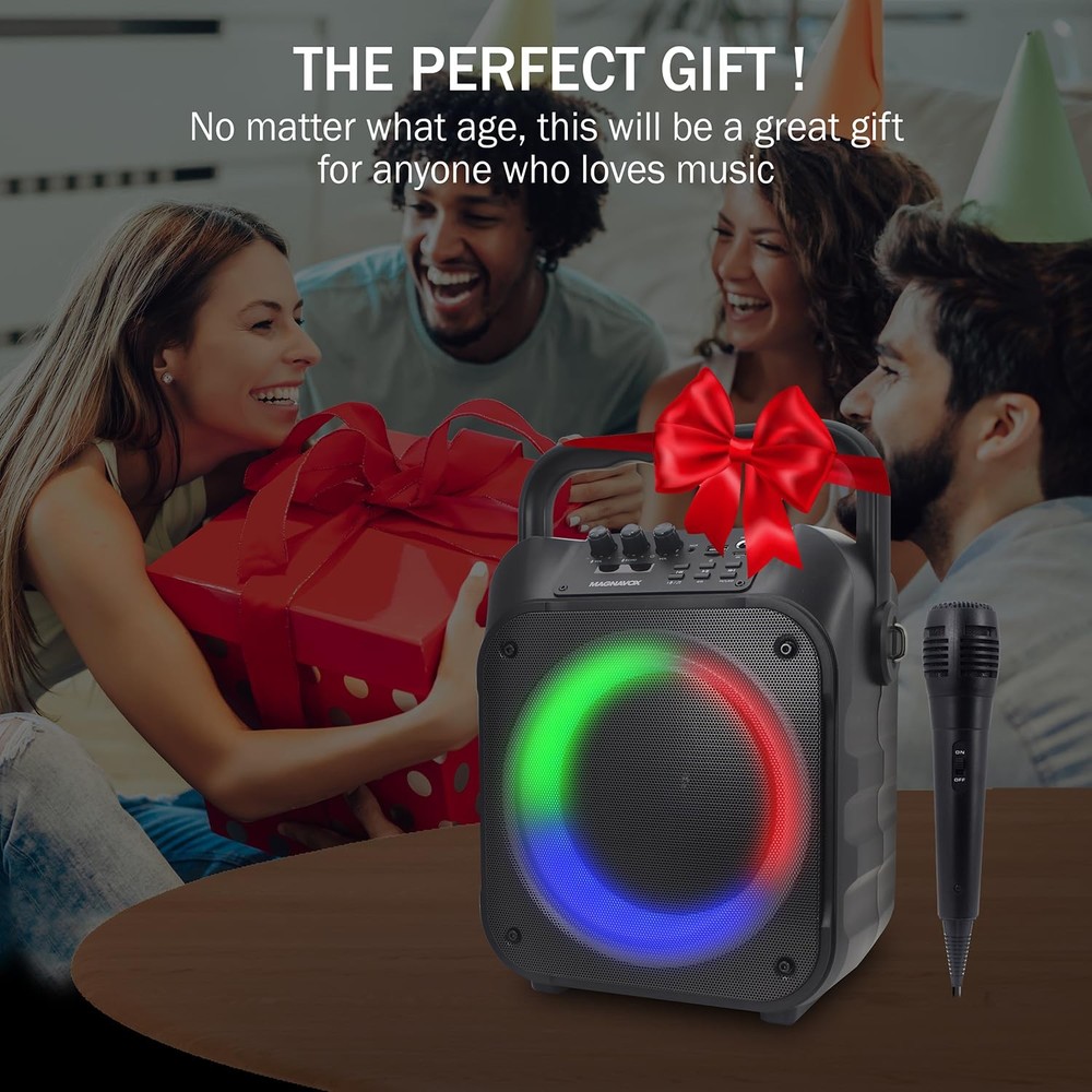 MHT778 Portable Karaoke System w/Lights, Bluetooth, 12W Output, USB/Micro SD/...