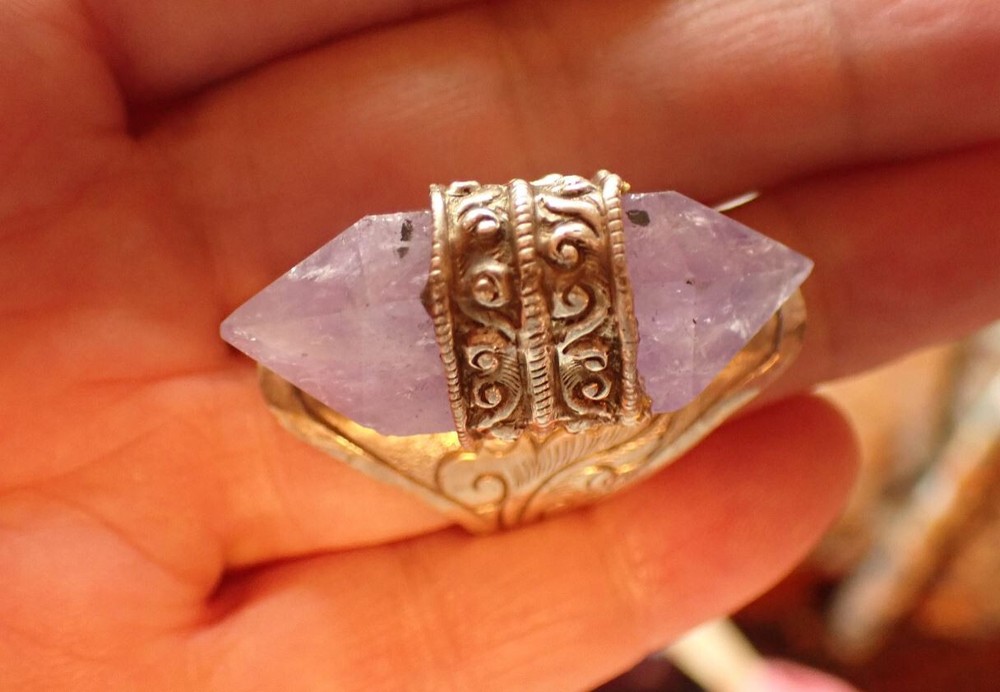 Amethyst Quartz double point Ring adjustable in Sterling