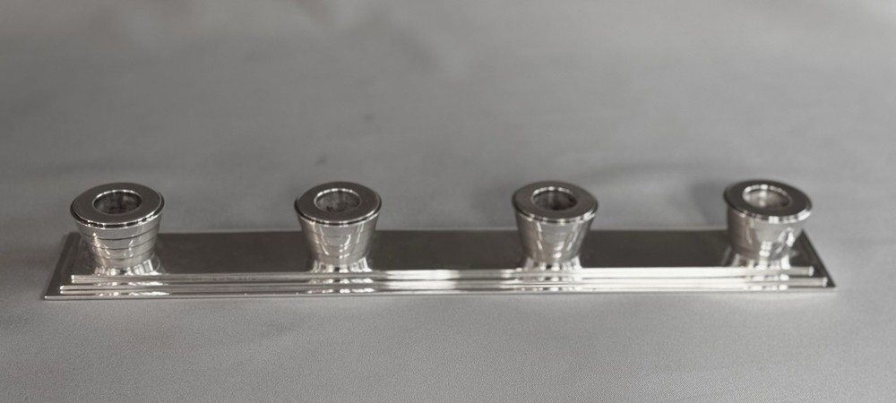 CHRISTOFLE: Silver Plated Four Light Candlestick, Art Deco Design