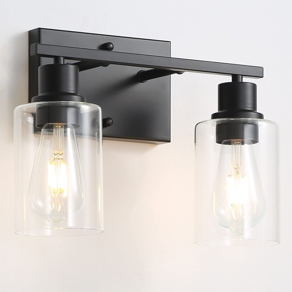 Bathroom Vanity Light Fixtures, 2-Light Matte Black Bathroom Lights, Wall Sco...