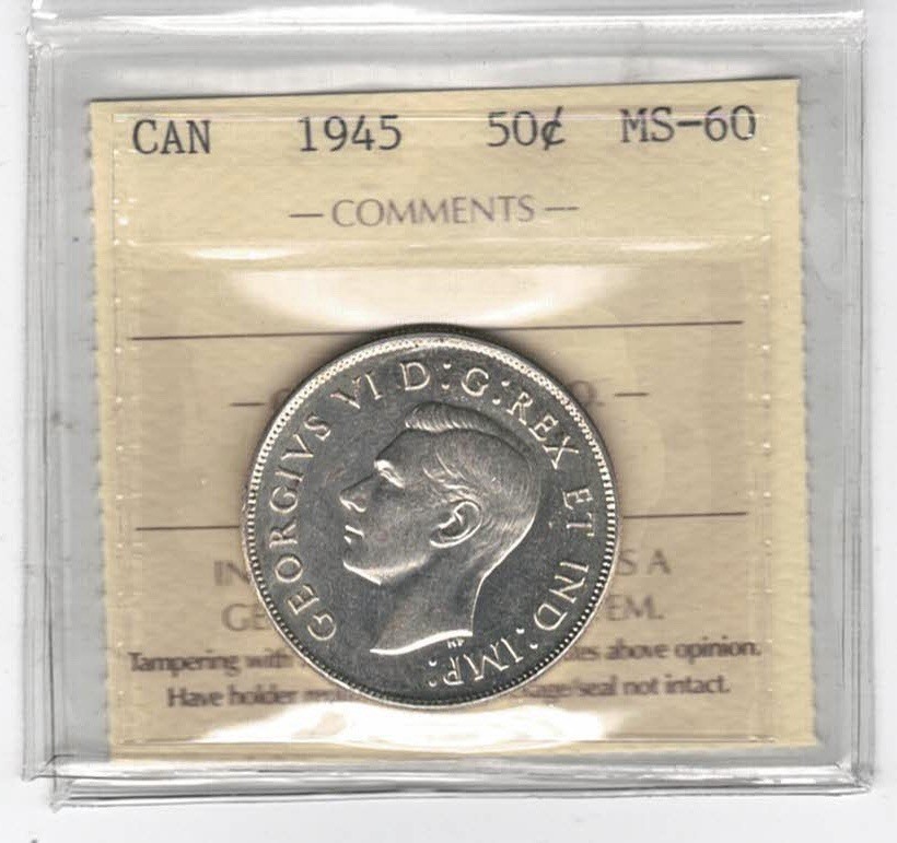 1945 Canada 50 Cents - ICCS MS60 - UZ 155