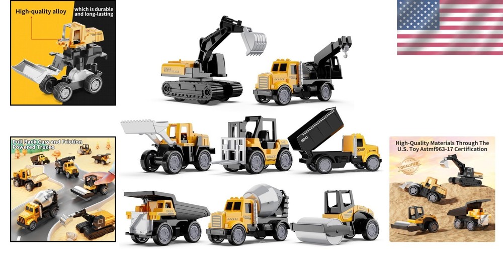 Alloy Mini Construction Vehicles Set – Durable, Educational, Pull-Back Fun fo...