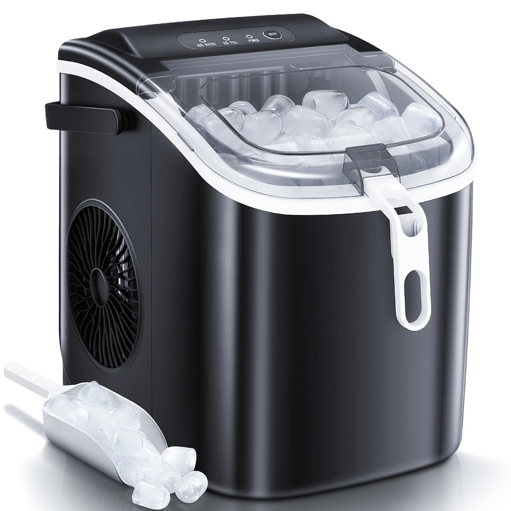 YUKOOL Countertop Ice Maker,Handle Portable Ice Maker,24H/26lbs,6Min/9 Ice Cubes