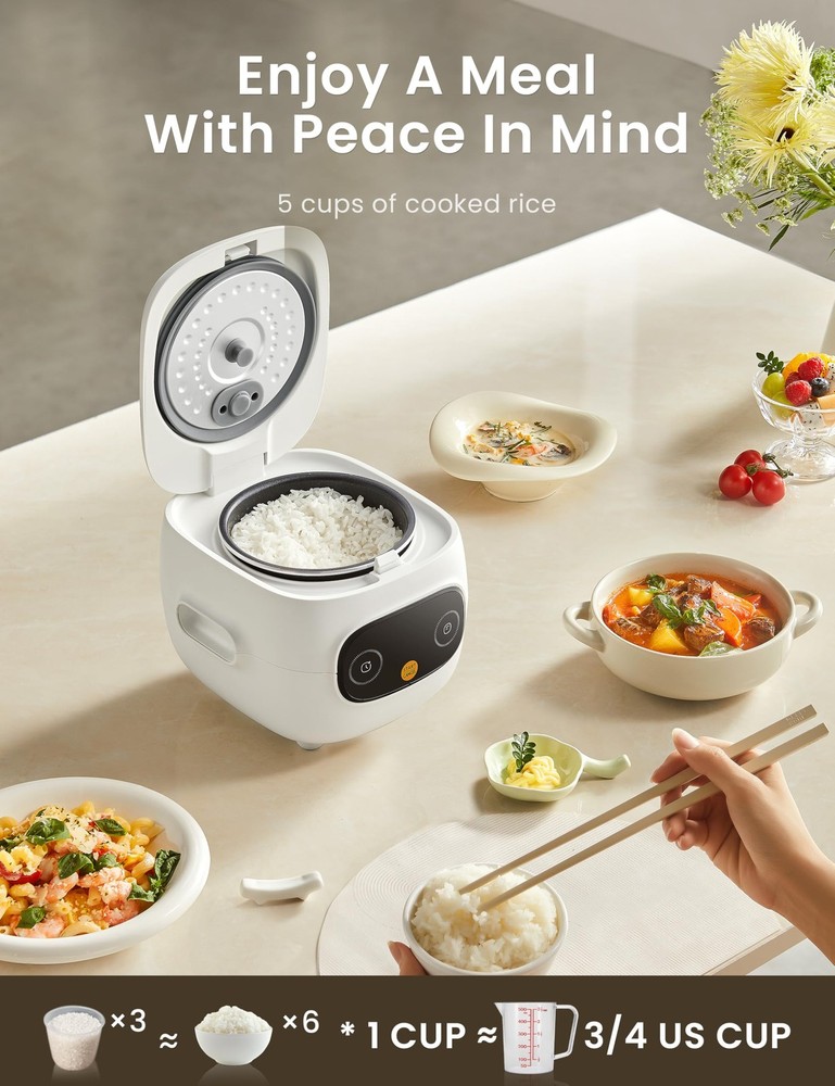 COMFEE' Mini Rice Cooker 4 Cups Cooked/2 2 Cups_Electronic White, White