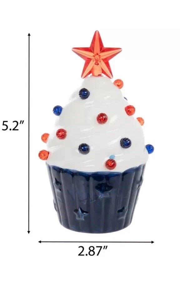 🇺🇸NWT Light Up Ceramic Americana Cupcake Set