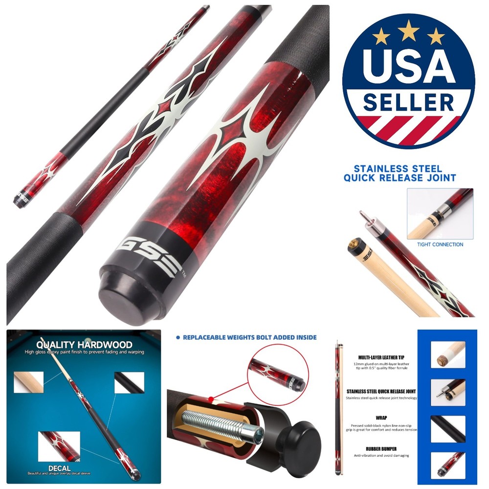 Professional 58" Maple Pool Cue Stick - 2-Piece Design with Multiple Weights