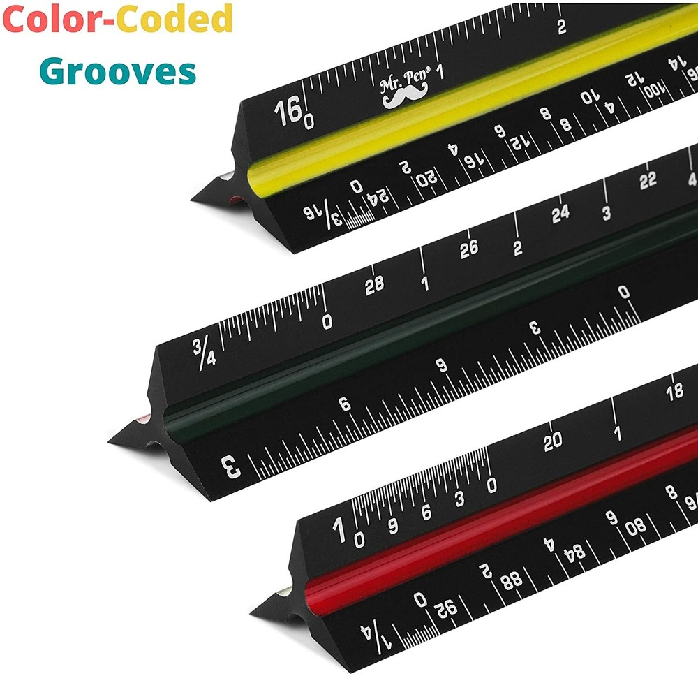 Architectural Scale Ruler 12″ Aluminum Triangular Architect Black Ruler New
