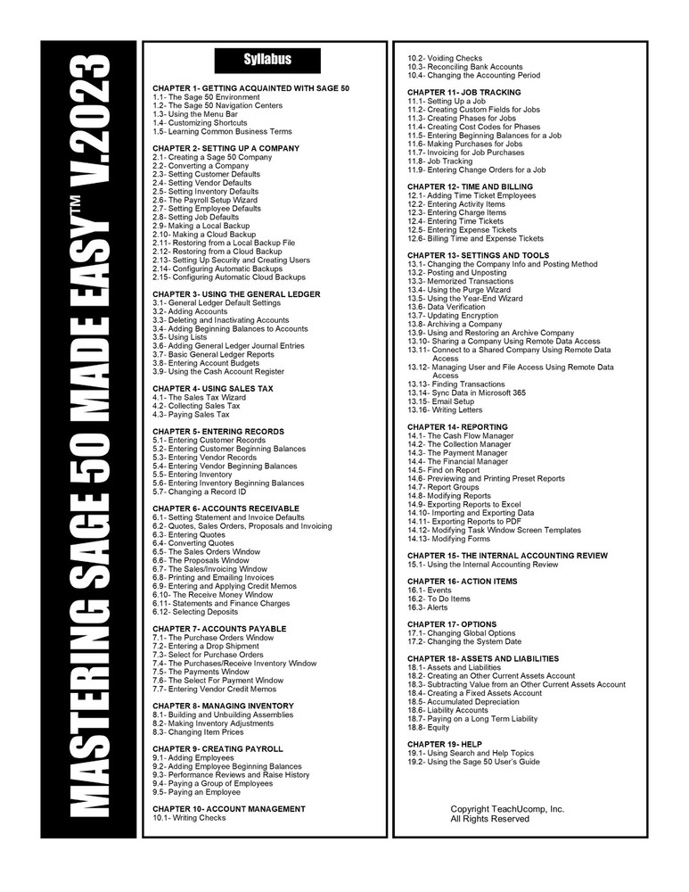 SAGE 50 ACCOUNTING 2023 DELUXE Training Tutorial Course & Quick Reference Guide