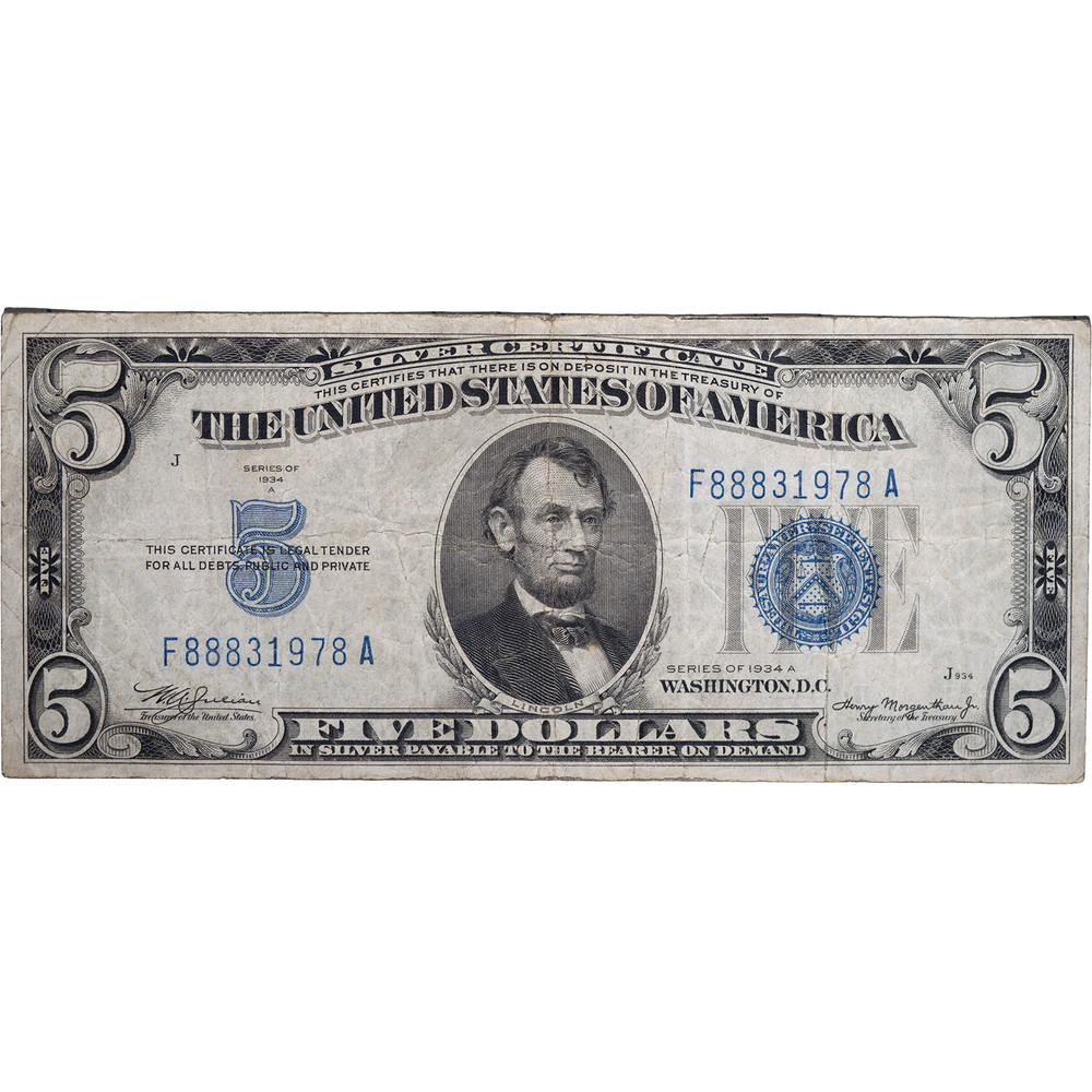 1934 $5 Blue Seal ~ Fine