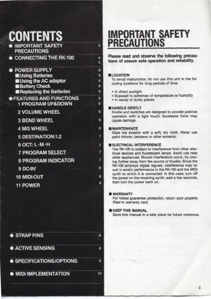 Korg RK-100 Owner's Manual Make Offer!!