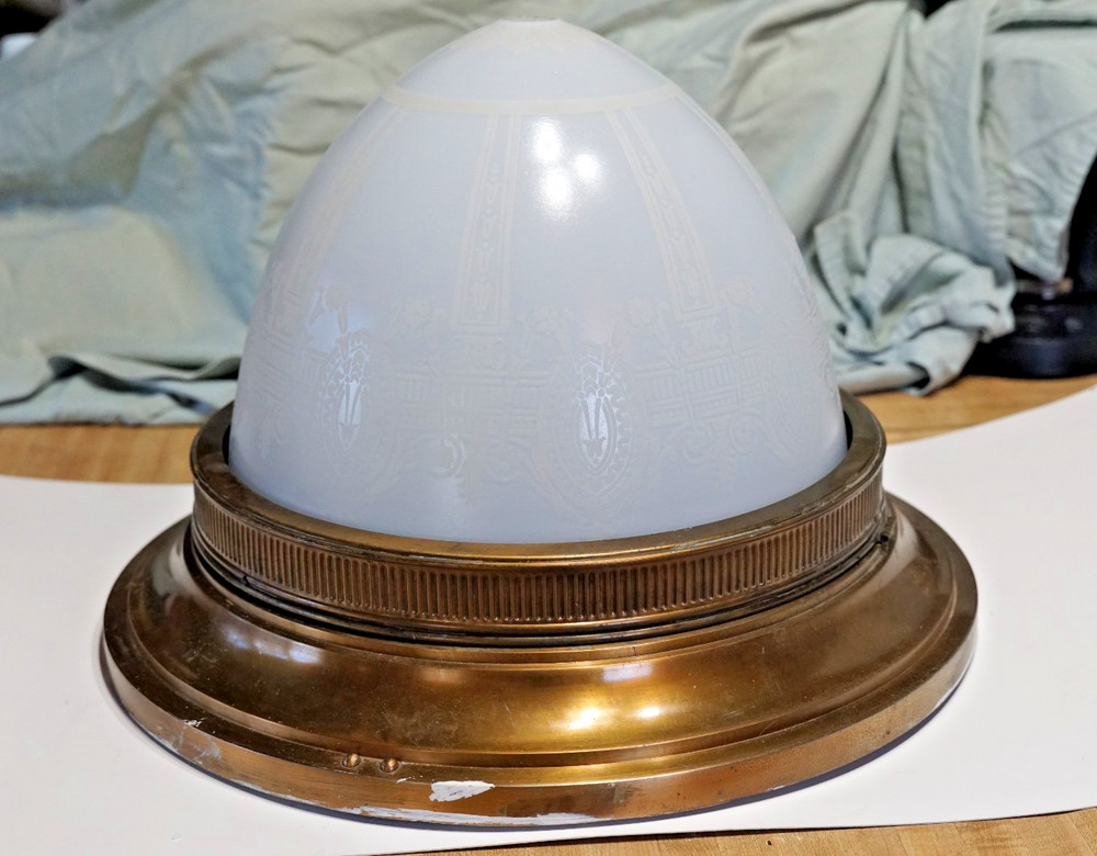 Antique flush mount Brass Lighting fixture with inserted globe (two)