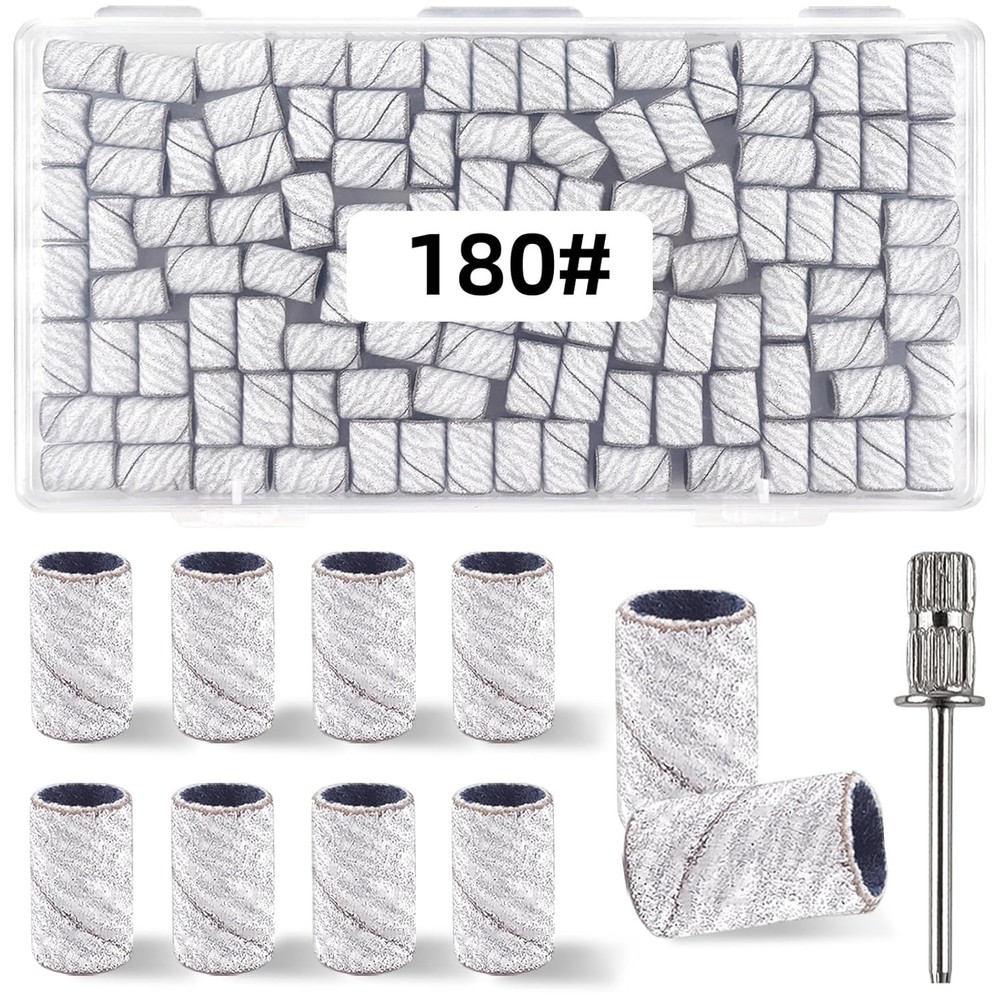 Versatile 180 Grit Sanding Bands for Nail Drill - 100 Count with Mandrel