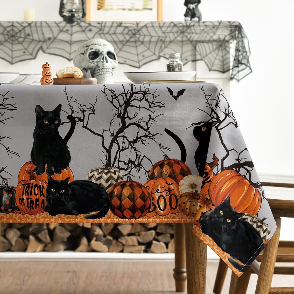 Horaldaily Halloween Tablecloth 52×70 52" x 70" (Rectangular), Black,orange