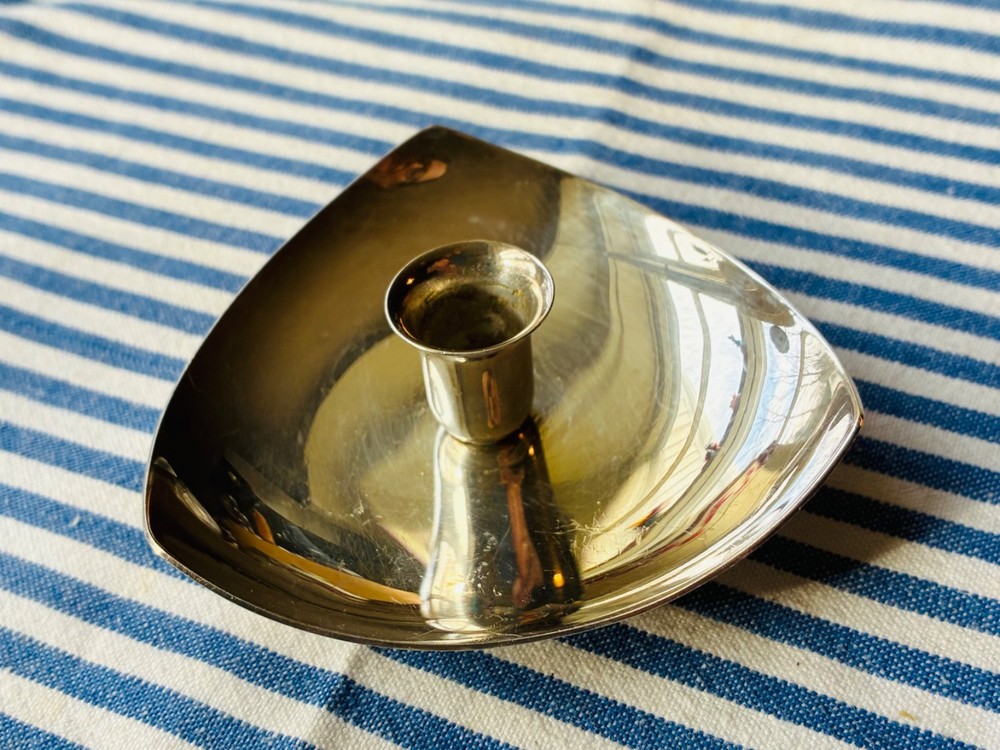 Vintage DENMARK MADE CANDLESTICK Silver Plate 3" Per Side Triangular