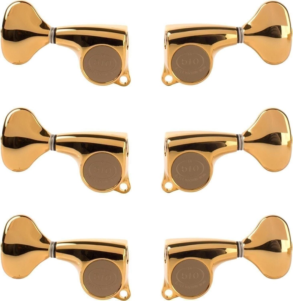 Gotoh Midsize 510 3+3 Guitar Tuners with Metal Knobs, Gold