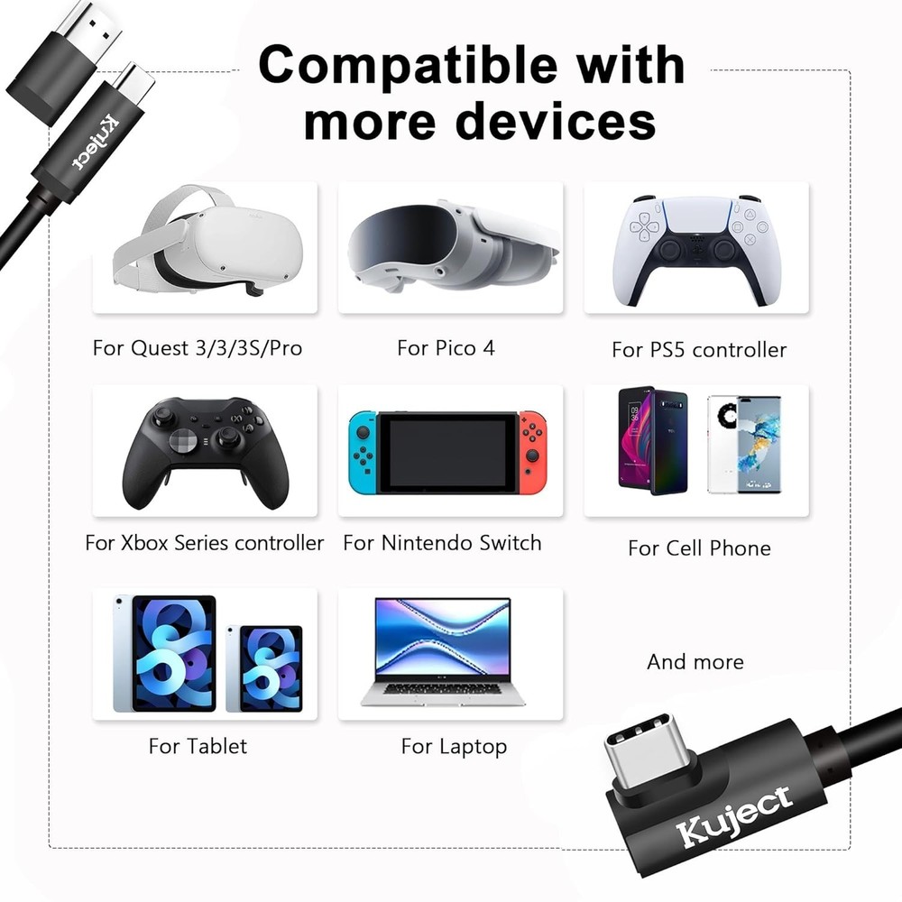 20FT USB Type C Link Cable for Quest & Pico VR - Low Latency Performance