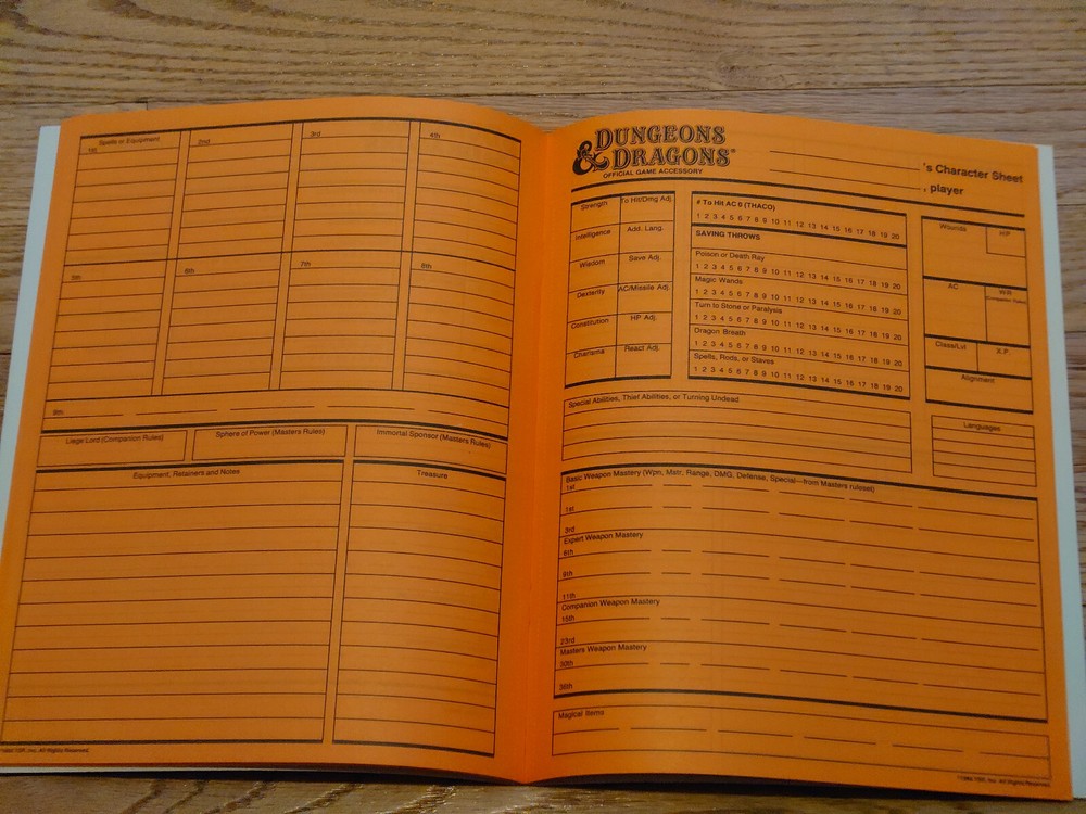 AC6 Player Character Record Sheets - Dungeons and Dragons (first print)