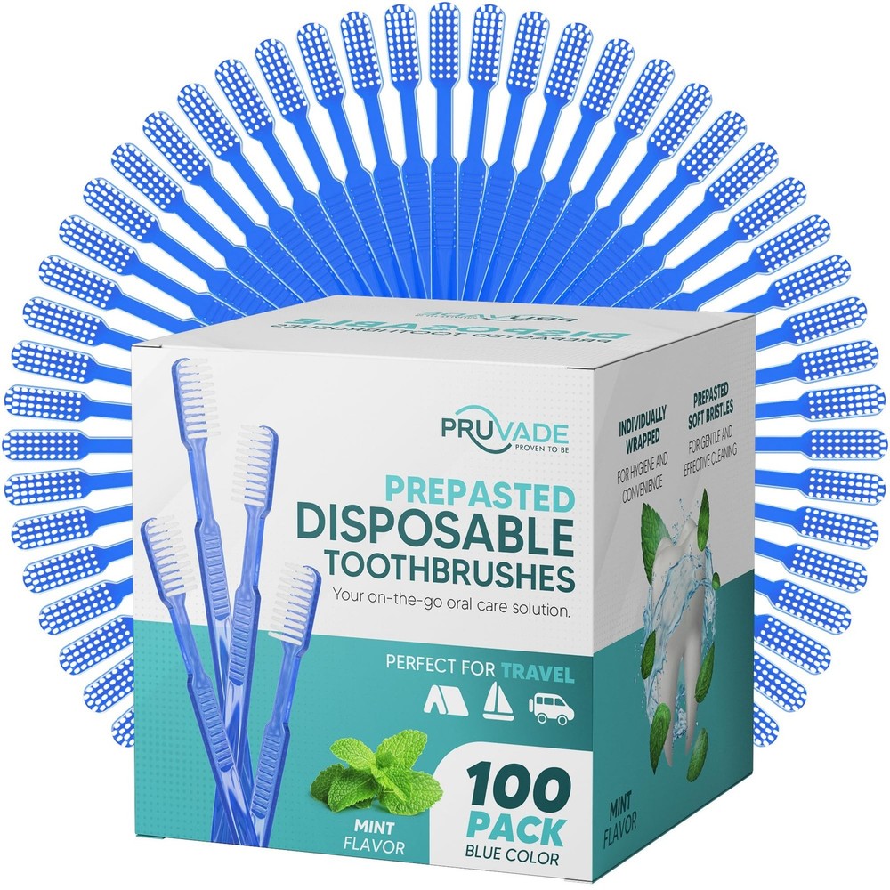 100 Pack Disposable Toothbrushes with Toothpaste Built In | Mint Prepasted To...