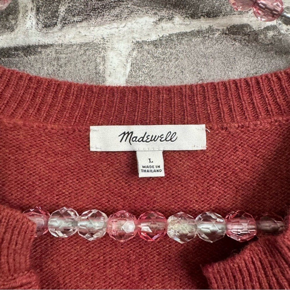 Madewell Wiltshire V-Neck Pullover Sweater rust red wool blend SIZE LARGE L