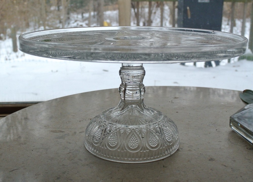 Vintage Pressed Clear Glass Cake Stand "Dotted Loop Pattern"