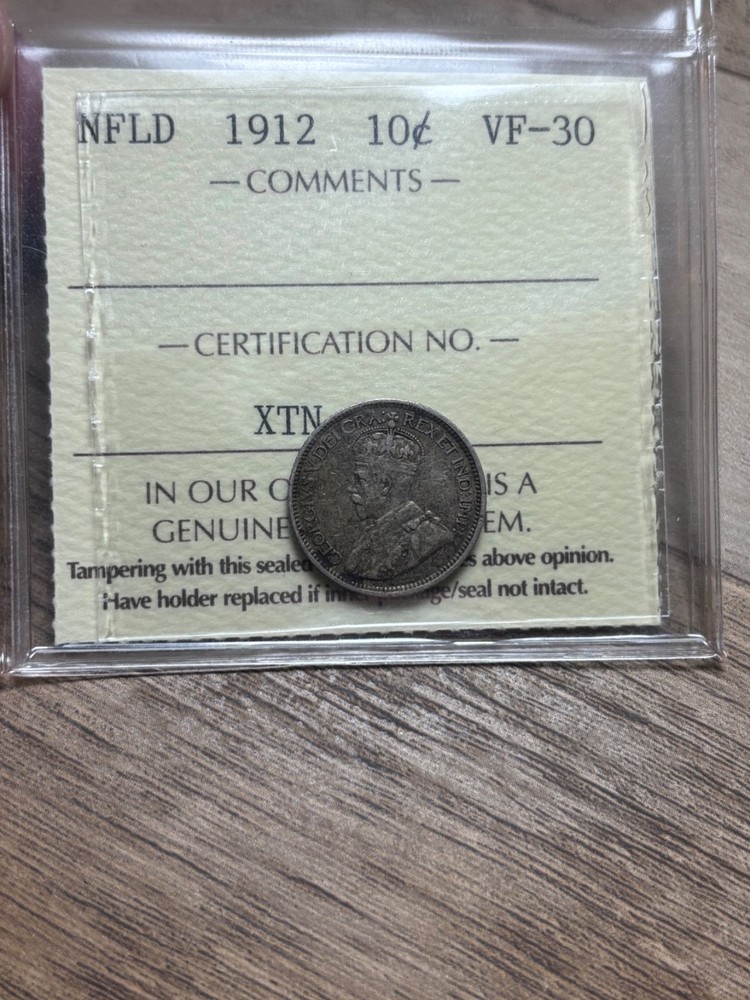 Newfoundland 10 Cent 1912 ICCS Graded VF-30