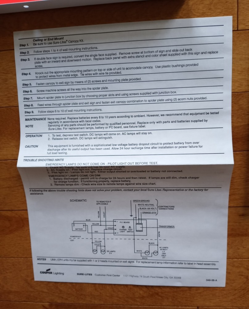 2 Cooper Sure-Lites for SELF POWERED EXIT SIGNS