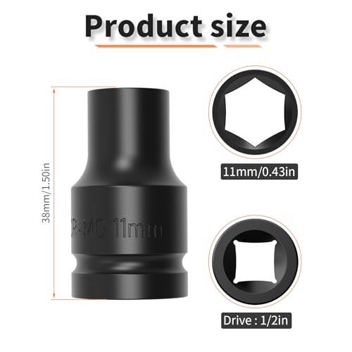 Impact Socket Shallow Socket 1/2 drive Lug Nut Flip Socket Chrome-Moly 11mm