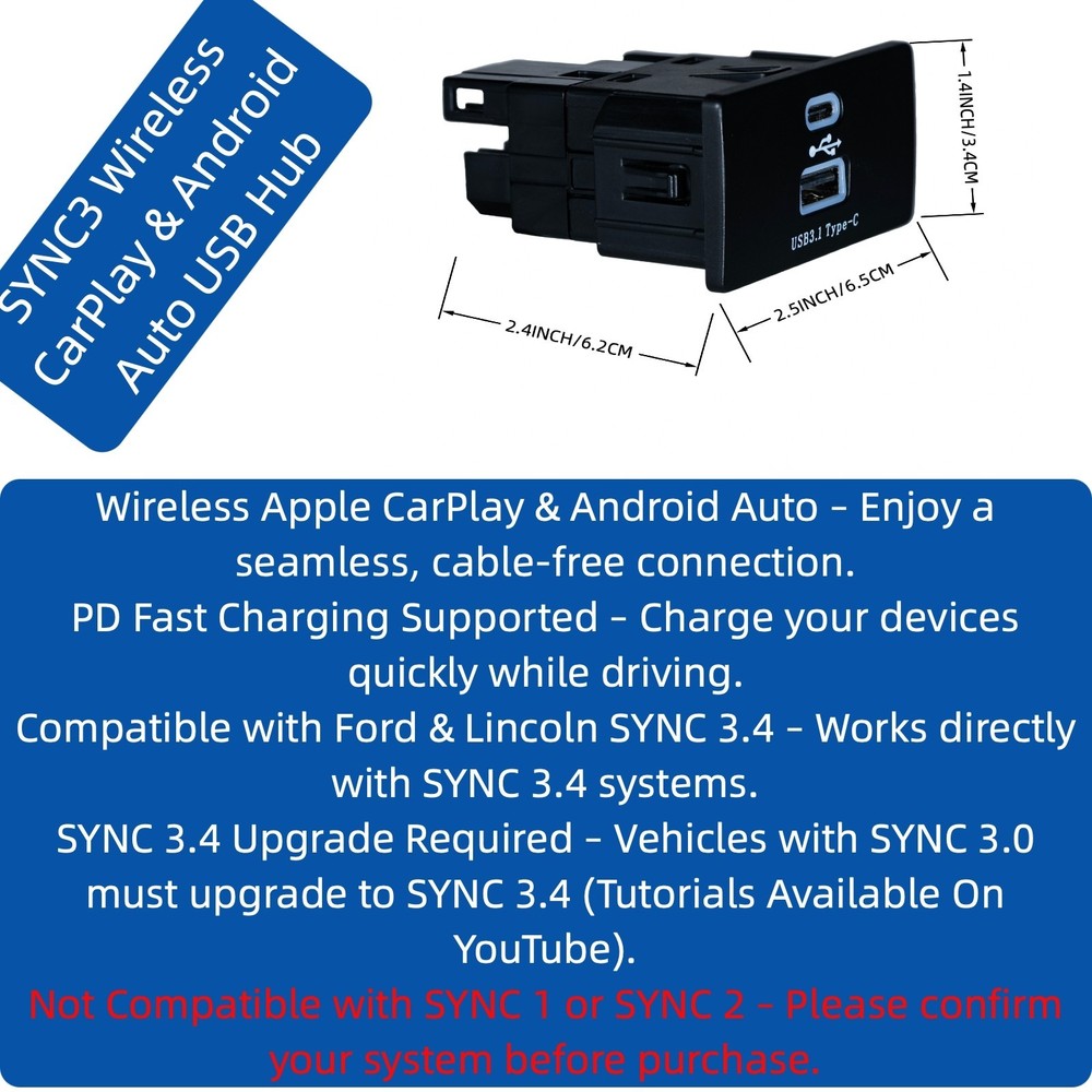 For SYNC 3 Ford Type-C Multimedia Module Interface Hub 14F014 Upgraded Version