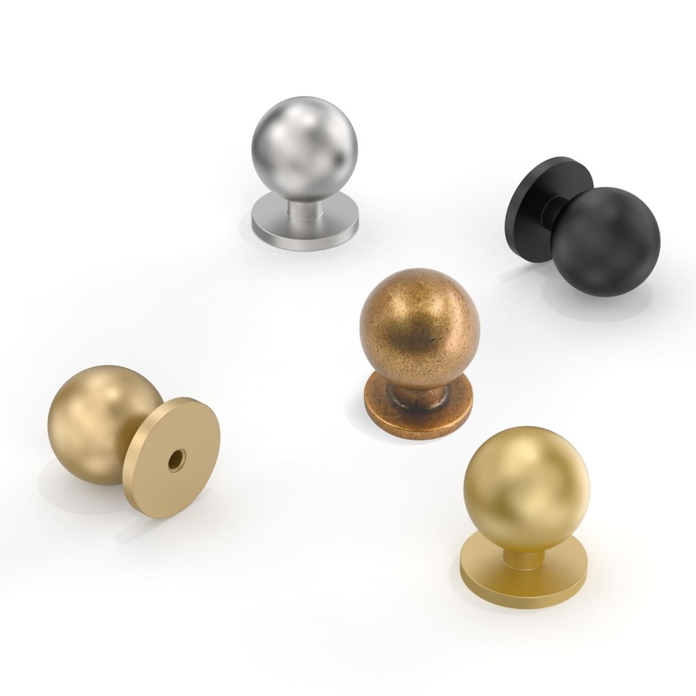 10 Pack Antique Brass Cabinet Knobs Single Hole Cabinet Pulls Round Kitchen C...