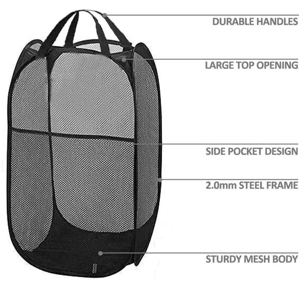 (Black | 2-piece set) Convenient laundry folding mesh pop-up gift basket