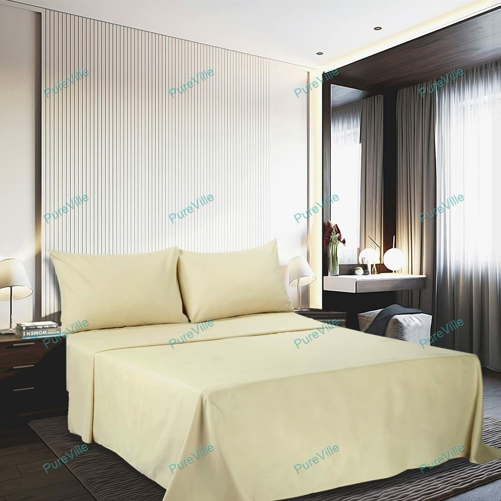 1800 Count Solid Color Deep Pocket Microfiber Bed Sheet With Pillow Cover Beige