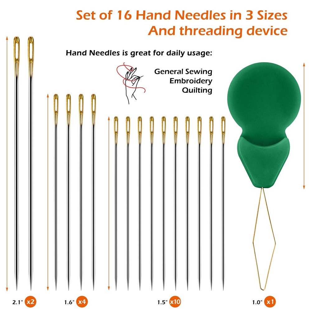 Sewing Thread Set, 12 Colors Polyester, Hand Needles, Threader Included